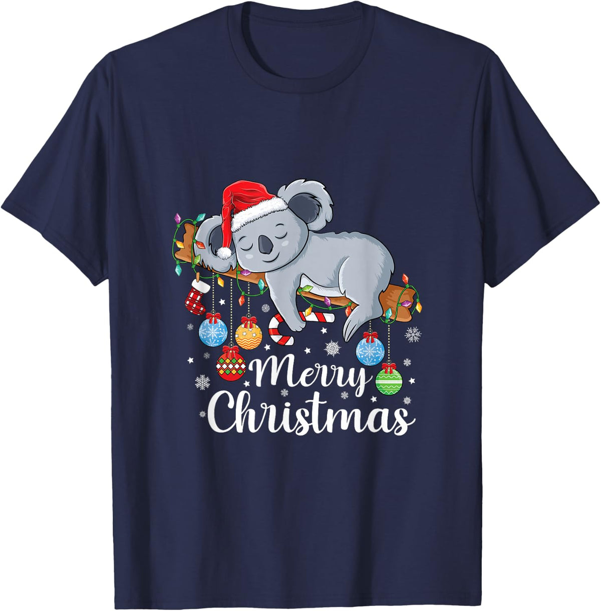 Merry Slothmas Funny Christmas Sloth Santa Hat Holiday T-Shirt - Navy Blue