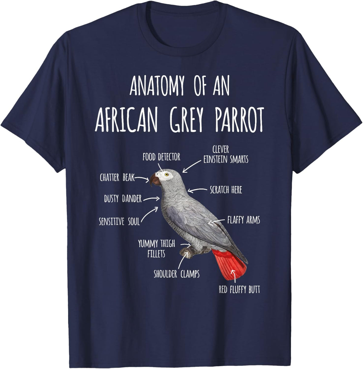 Anatomy of an African Grey Parrot T-Shirt - Navy Blue