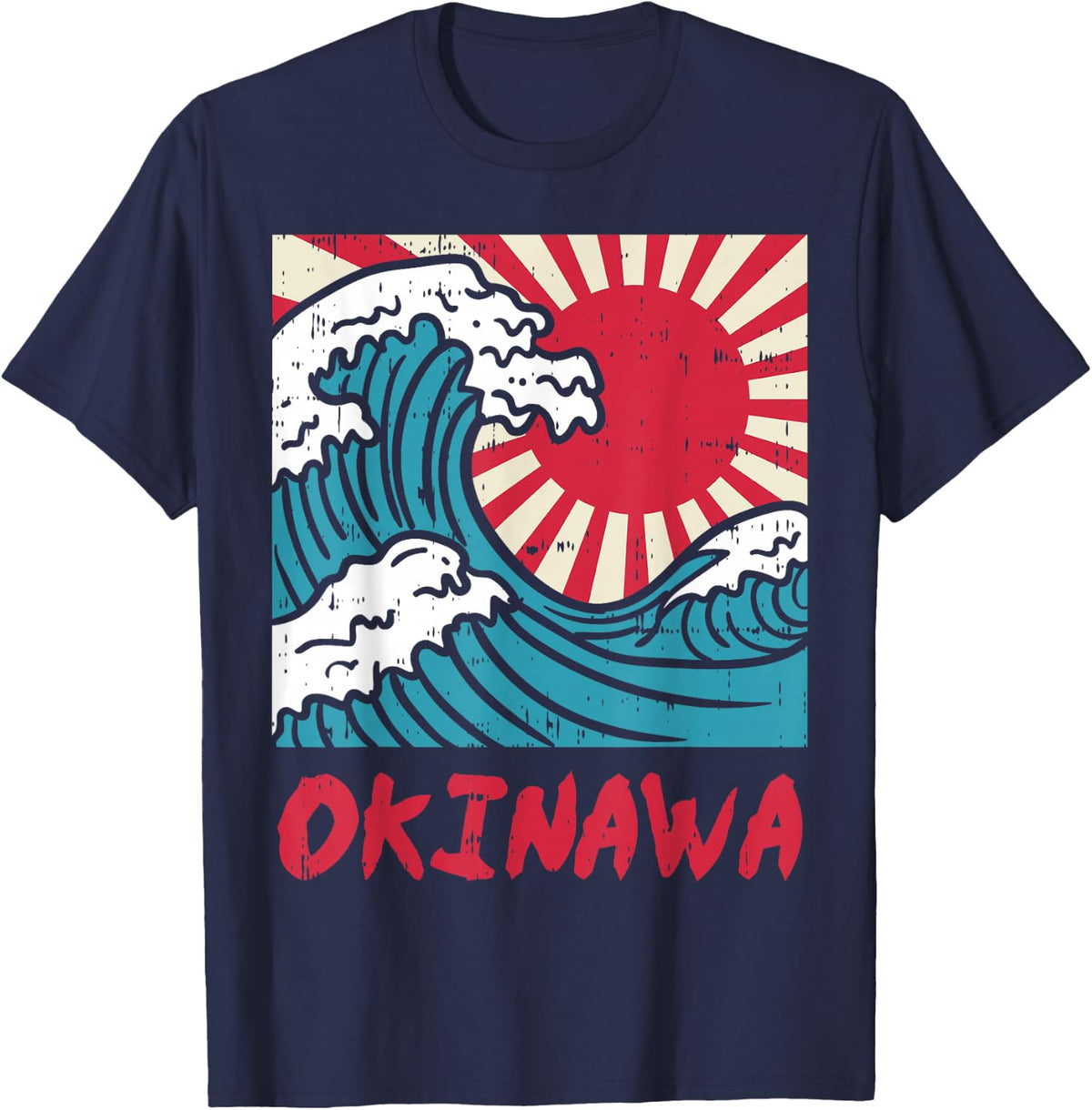 Okinawa Great Wave Kanigawa Japan Japanese Martial Arts Gift T-Shirt - Navy Blue