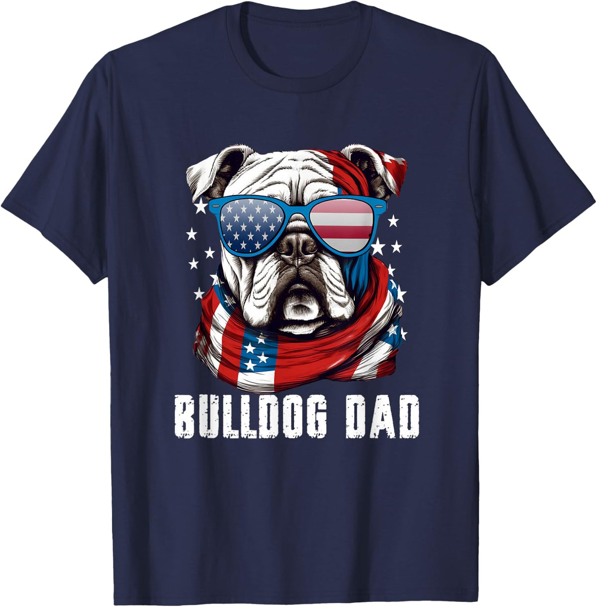 American Bulldog Dad USA Flag 4th of July Dog Father T-Shirt - Navy Blue