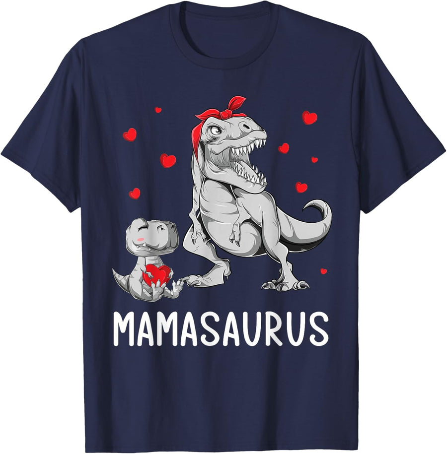 Mother's Day Mom Mamasaurus Dinosaur Mama T Rex Saurus T-Shirt - Navy Blue