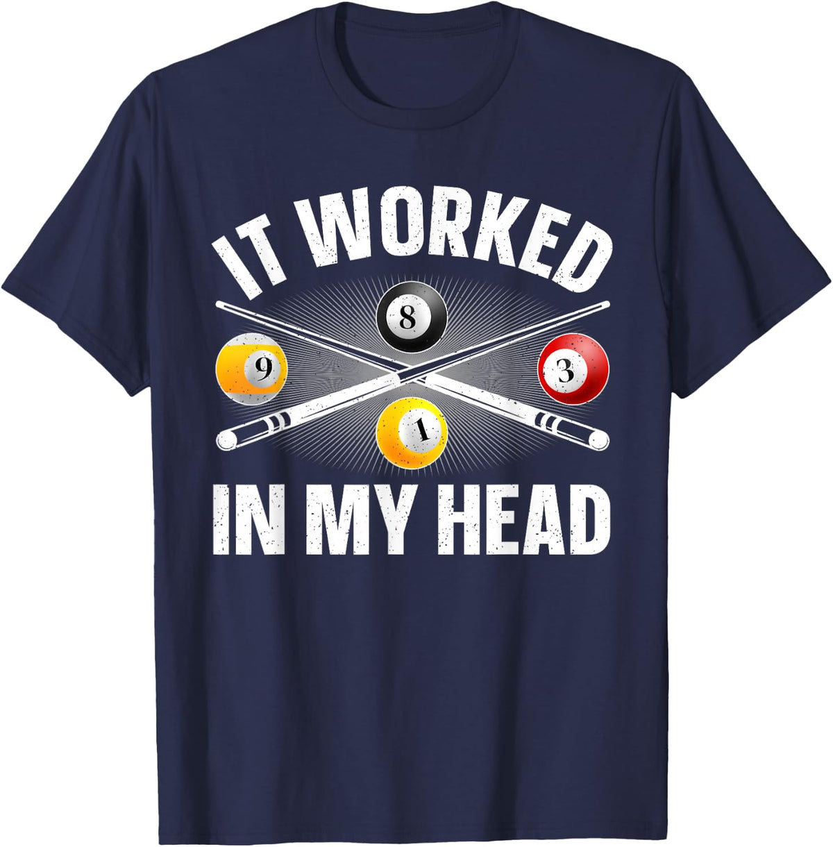 Funny Pool Design For Men Women Billiards Lover Pool Player T-Shirt - Navy Blue