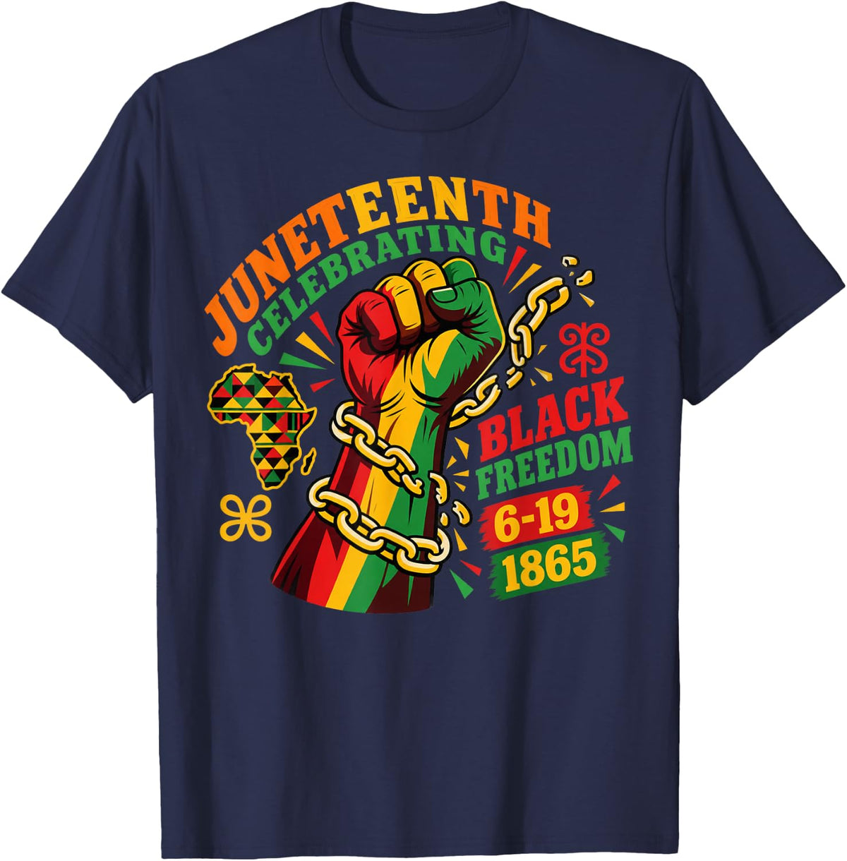 Juneteenth Raised Fist Black Freedom 1865 T-Shirt - Navy Blue