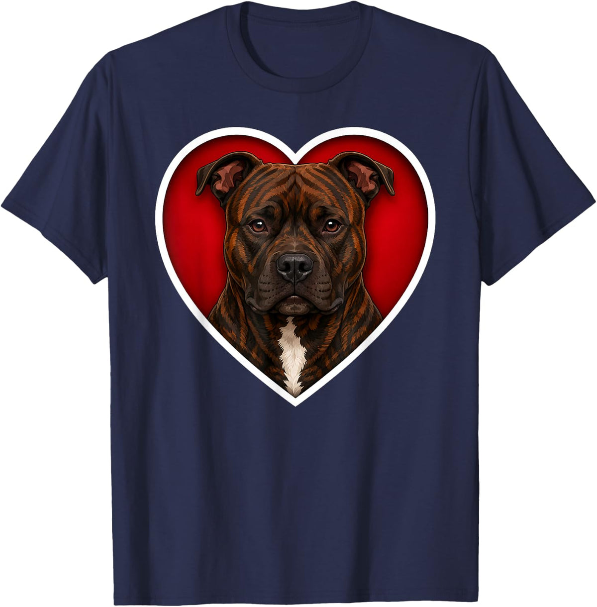 Brindle Amstaff Heart T-Shirt - Navy Blue