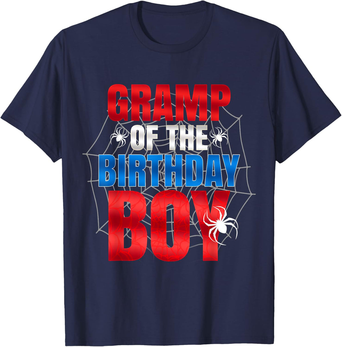 Gramp Of The Birthday Boy Matching Family Spider Web Funny T-Shirt - Navy Blue