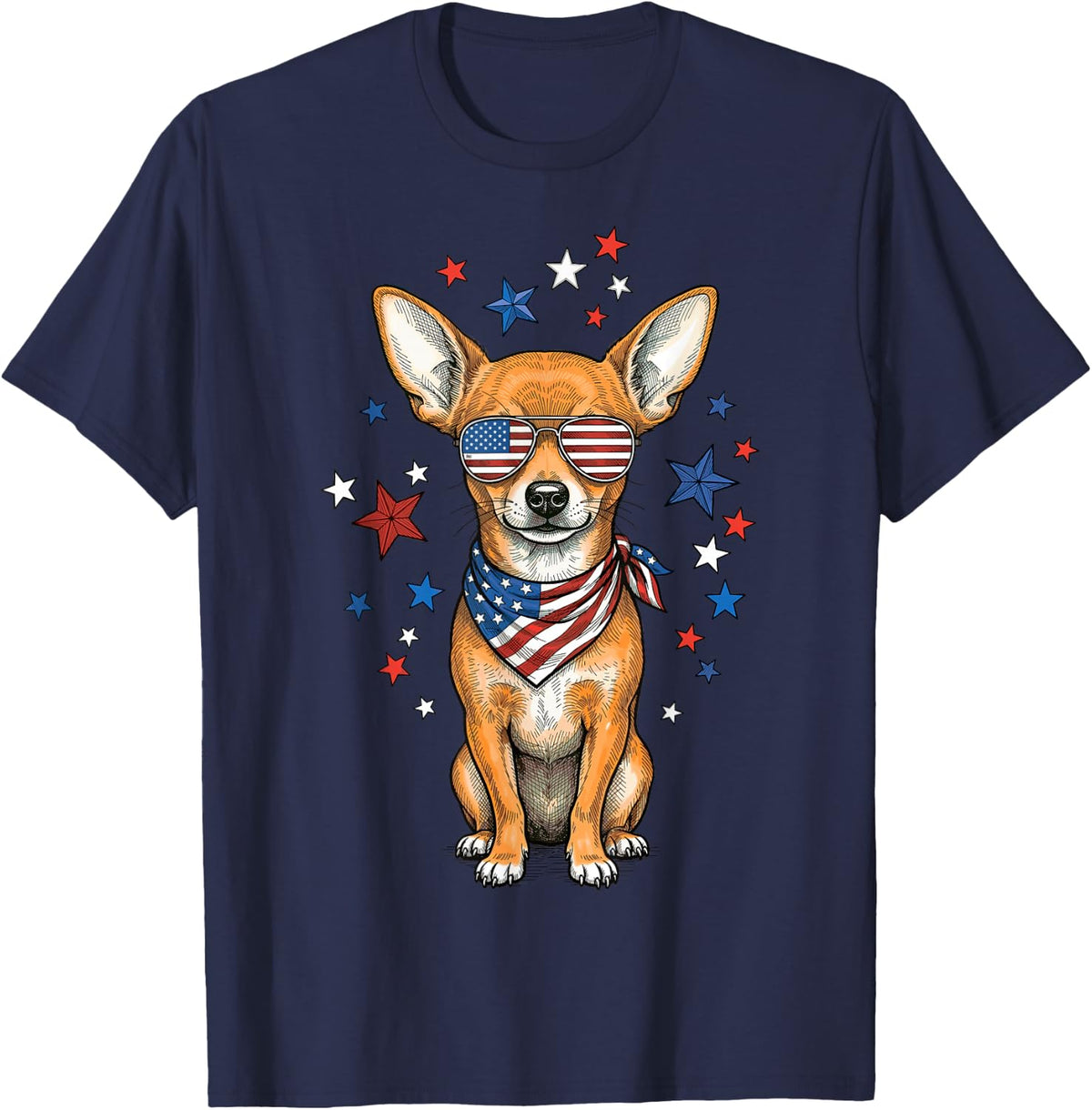 Patriotic Dog American Flag 4th of July Chihuahua Women Kids T-Shirt - Navy Blue