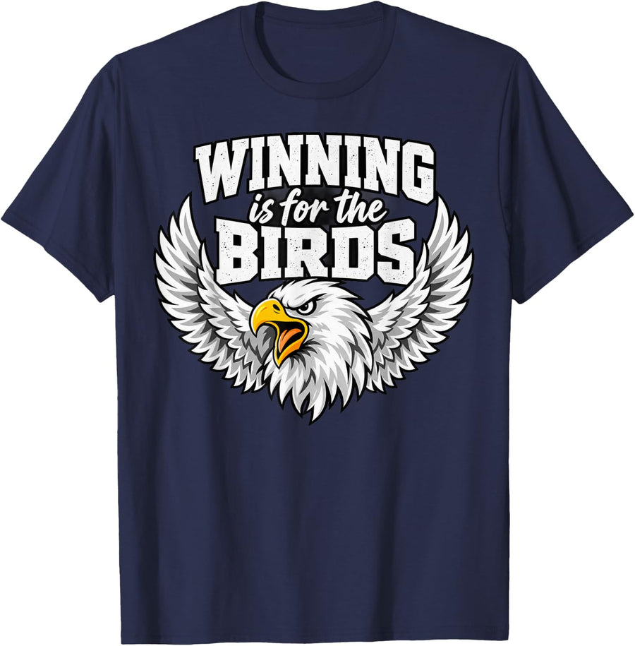 Angry Bald Eagle Winning is for Birds Mascot T-Shirt - Navy Blue