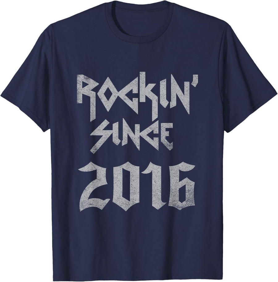 Rockin Since 2016 Classic Rock Year Of Birth Birthday T-Shirt - Navy Blue