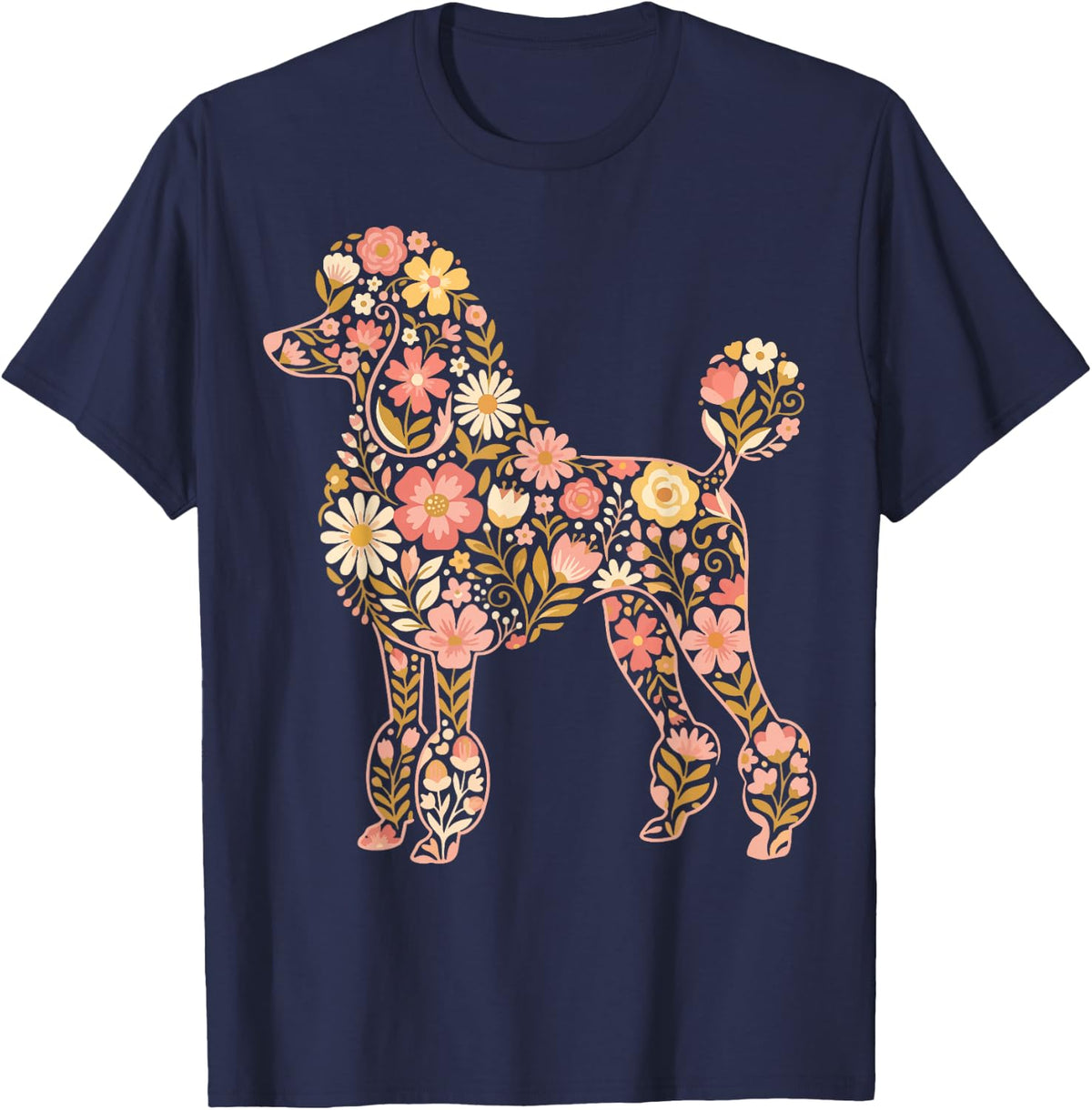 Poodle Floral T-Shirt - Navy Blue