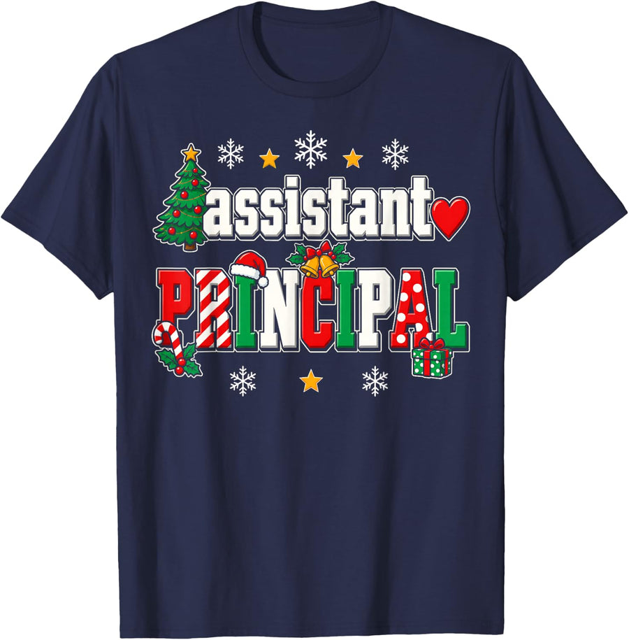 Assistant Principal Christmas Shirt Vice Principal Tree T-Shirt - Navy Blue