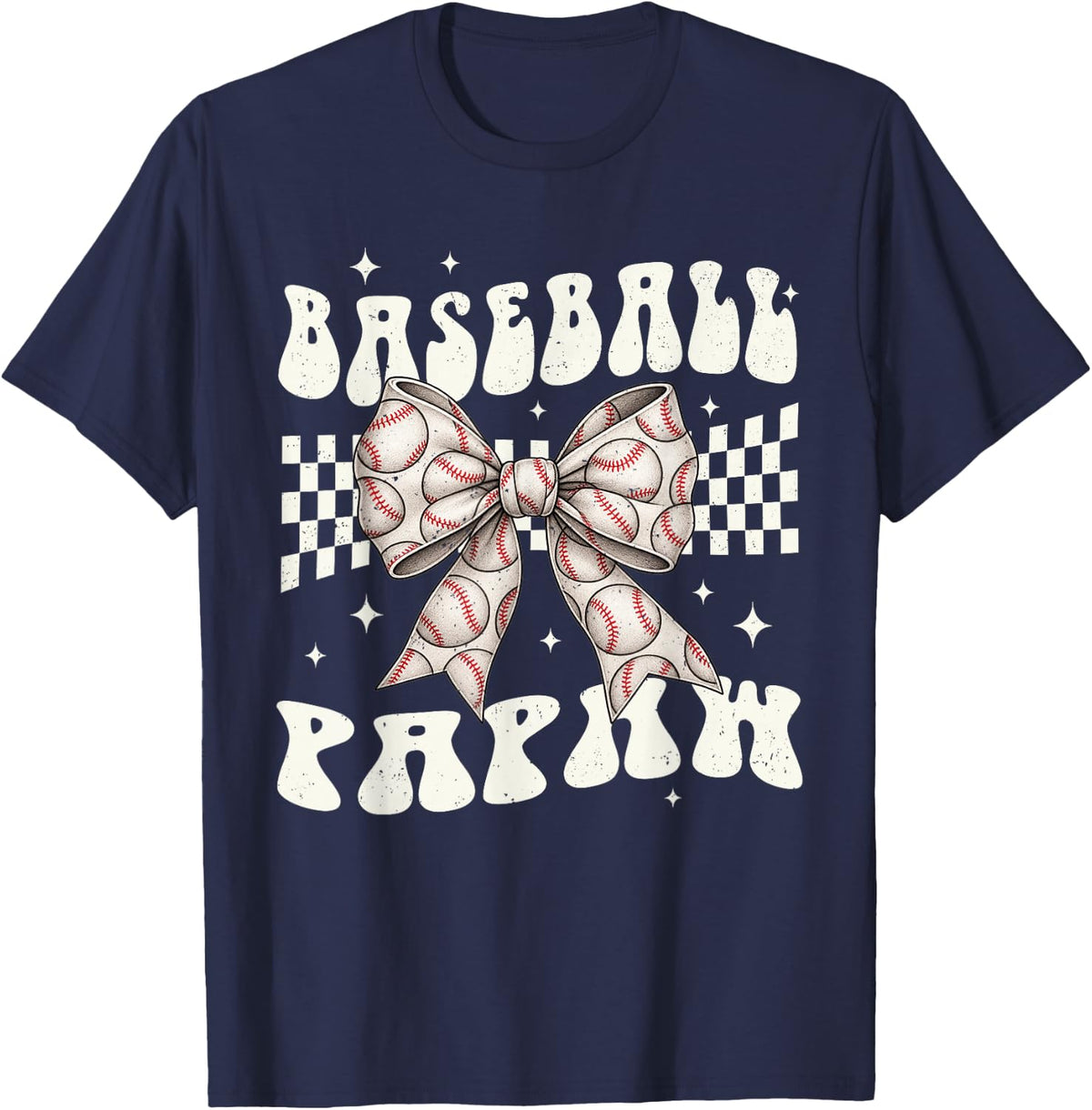 Baseball Papaw Coquette Bow Family Matching T-Shirt - Navy Blue