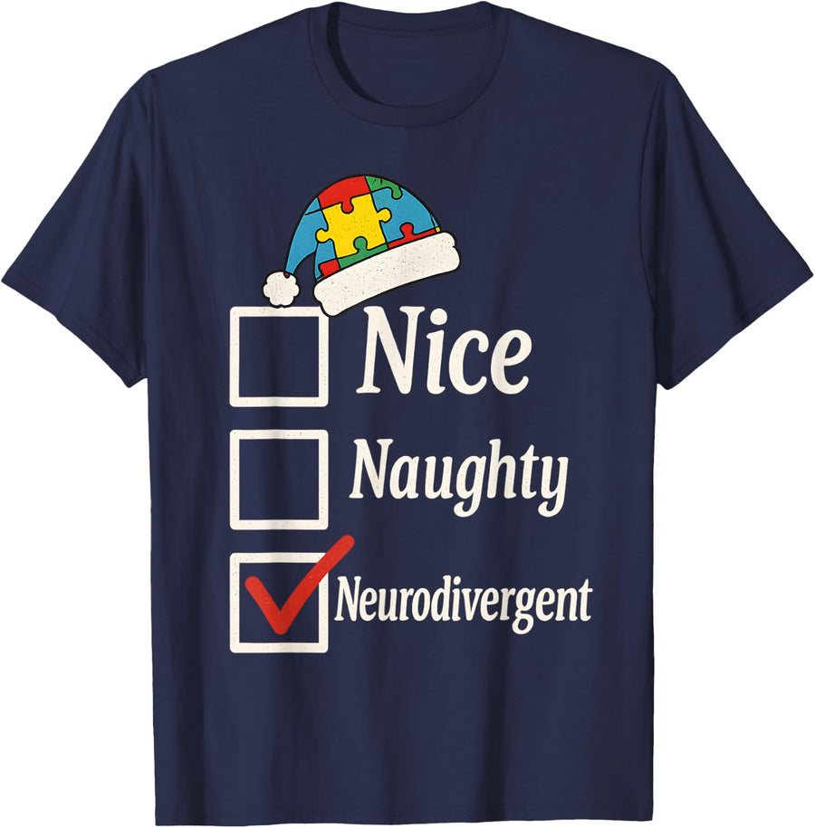 Funny Neurodiverse Christmas Sarcastic Autism Humor Autistic T-Shirt - Navy Blue