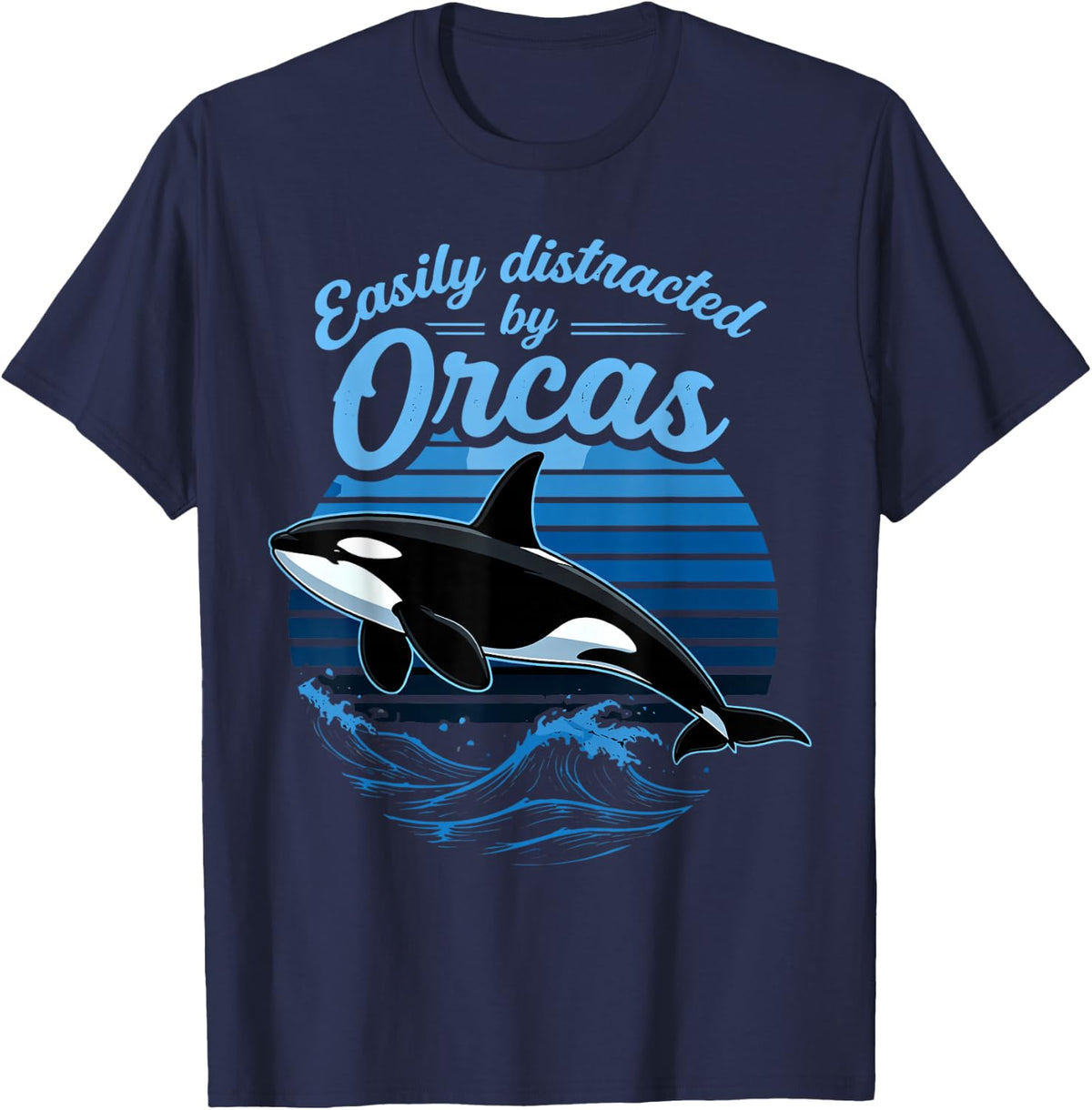 Easily Distracted By Orcas Orca Killer Whale T-Shirt - Navy Blue