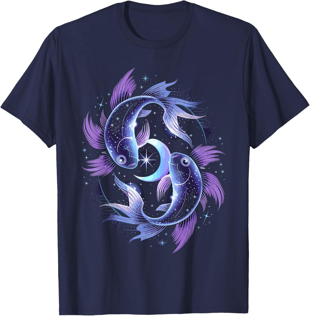 Celestial Koi Fish Galaxy Starry T-Shirt - Navy Blue