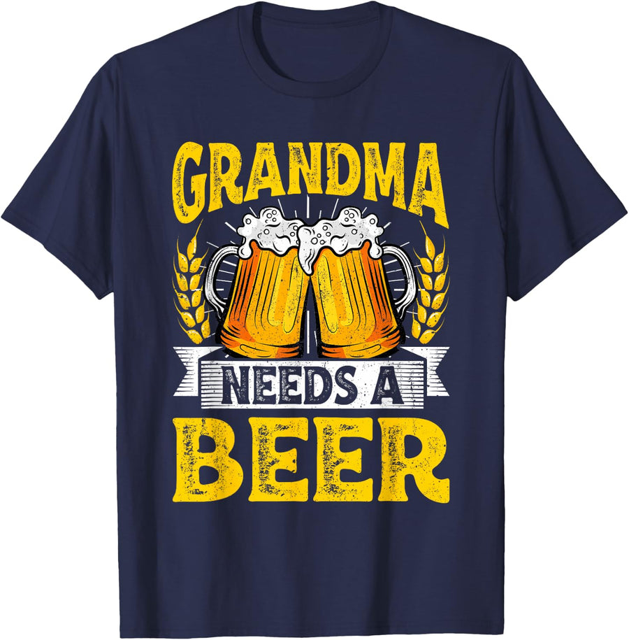 Funny Grandma Needs Funny Beer Drinking Husband Mother's Day T-Shirt - Navy Blue