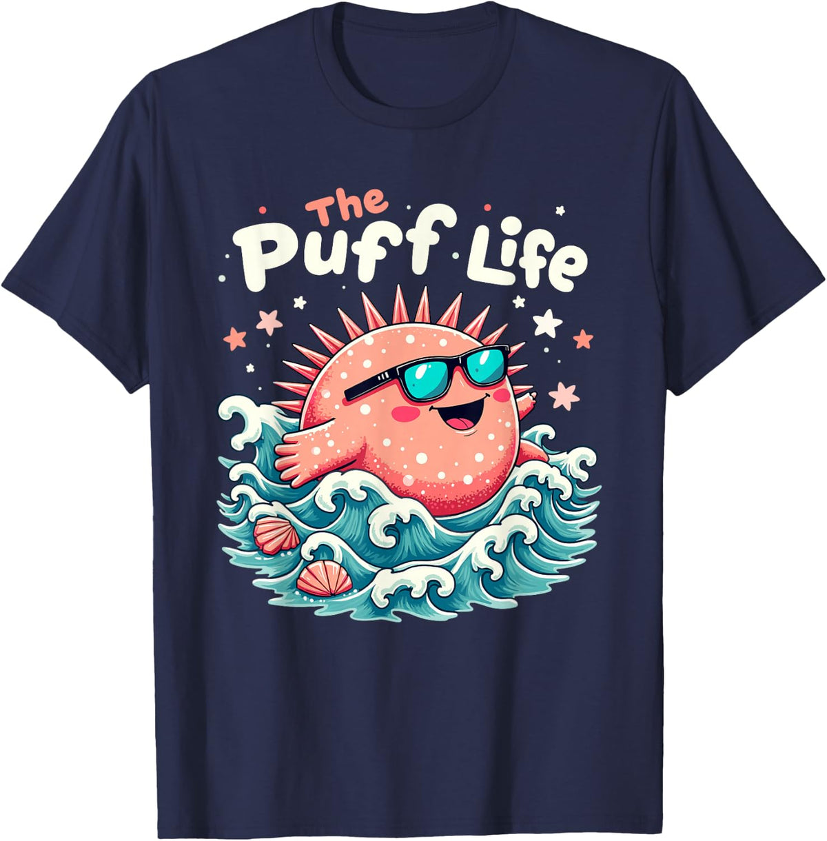 Pufferfish Marine Life Enthusiasts Quirky Ocean Creatures T-Shirt - Navy Blue