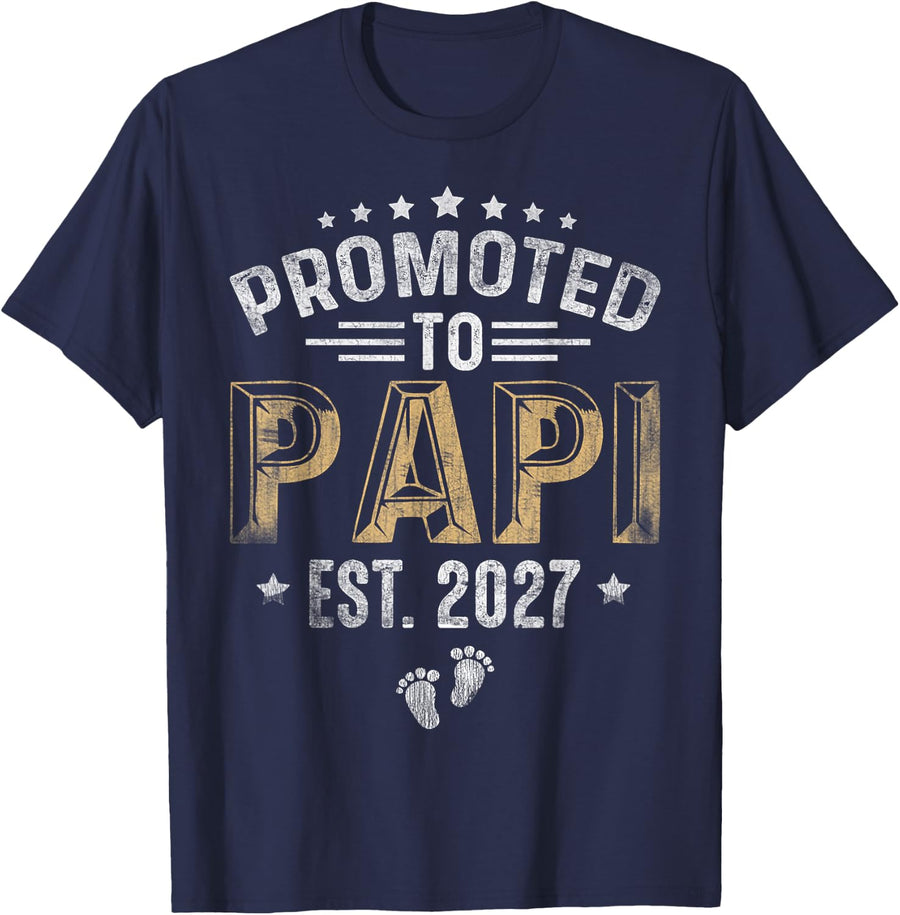 Promoted to Papi est.2027 Father's Day First time Papa T-Shirt - Navy Blue