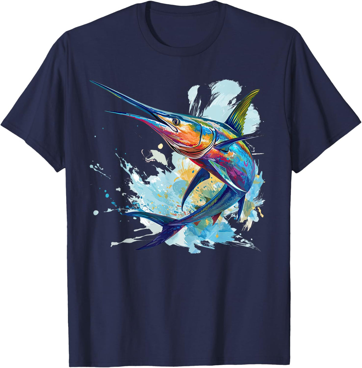 Cute Colorful Swordfish Marlin Broadbill Sword Fish T-Shirt - Navy Blue