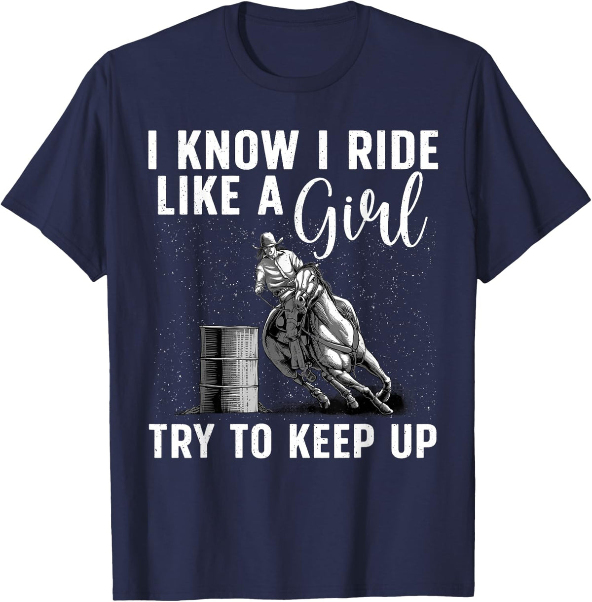 Funny Barrel Racing Art Girls Women Horse Racing Lovers T-Shirt - Navy Blue