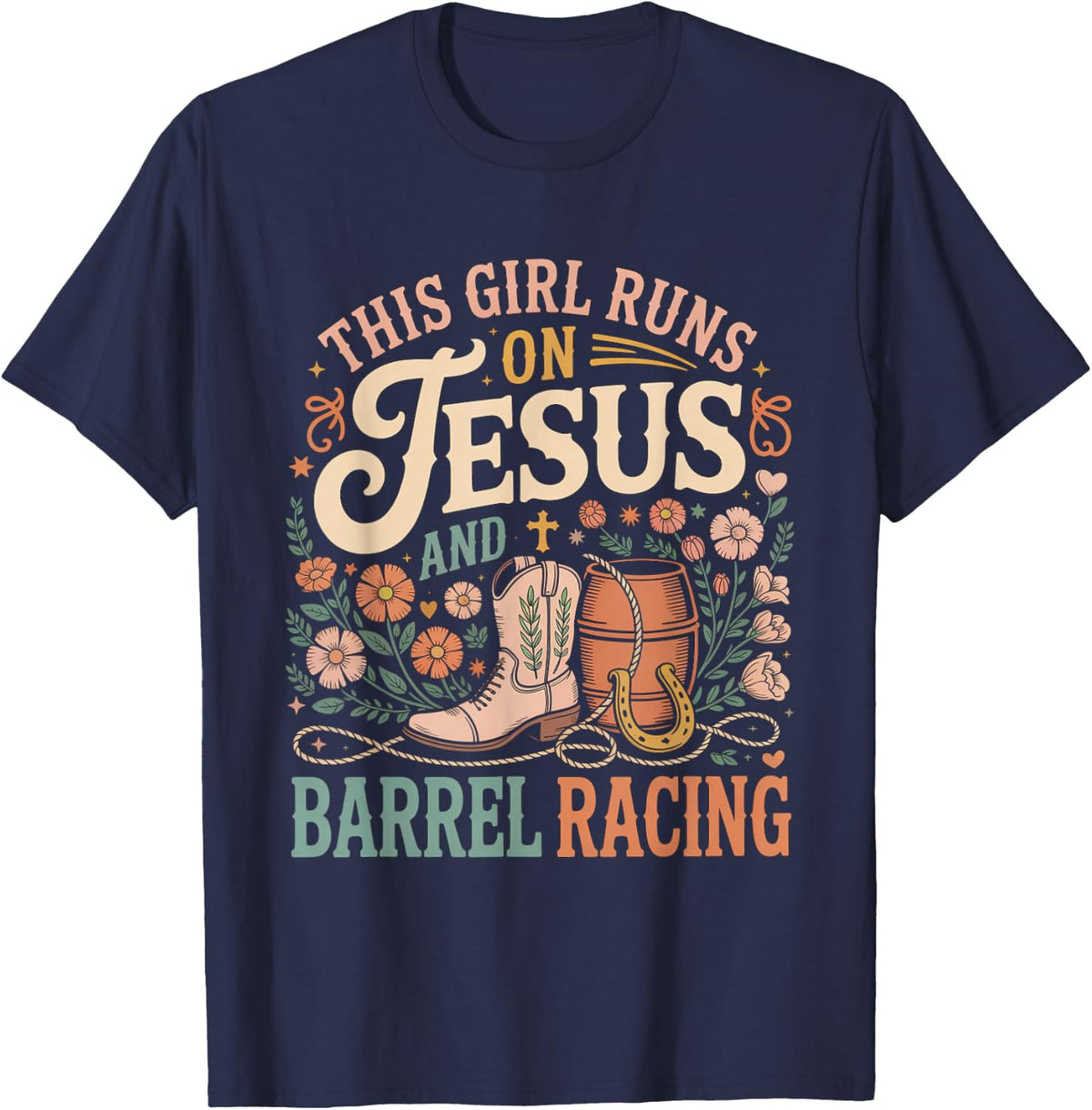 On Jesus Barrel Racing Faith T-Shirt - Navy Blue