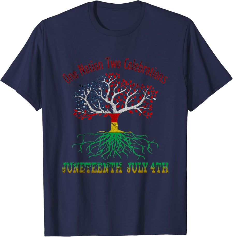 July 4th Juneteenth America Freedom USA Independence T-Shirt for Women Kids Men - Navy Blue