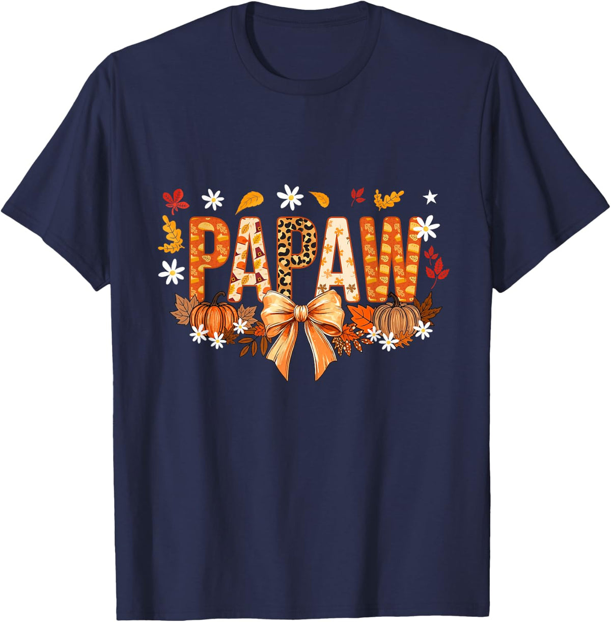 Papaw Coquette Bows Fall Autumn Thanksgiving T-Shirt - Navy Blue