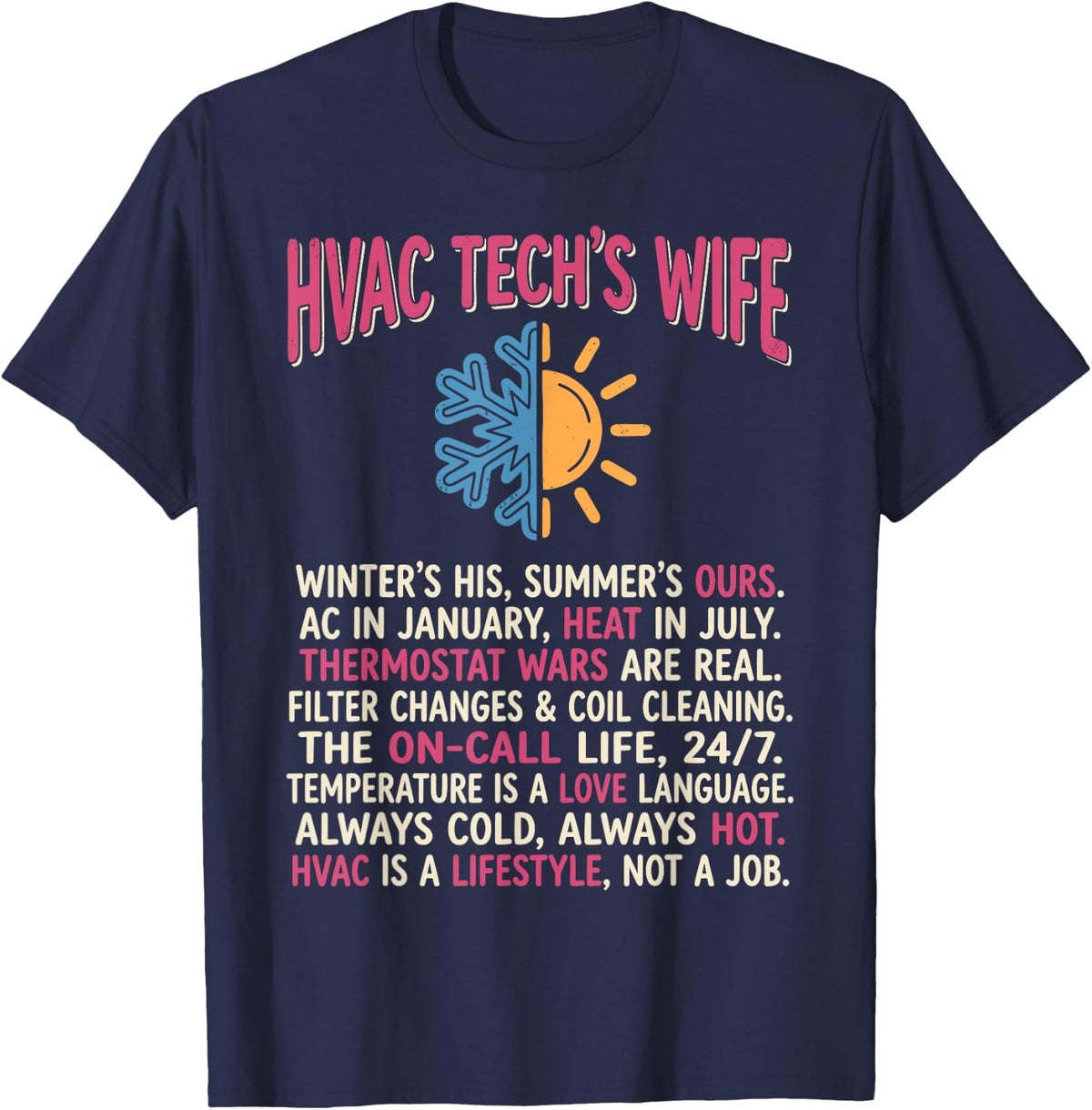 HVAC Tech's Wife Heating Cooling Technician HVAC Installer T-Shirt - Navy Blue