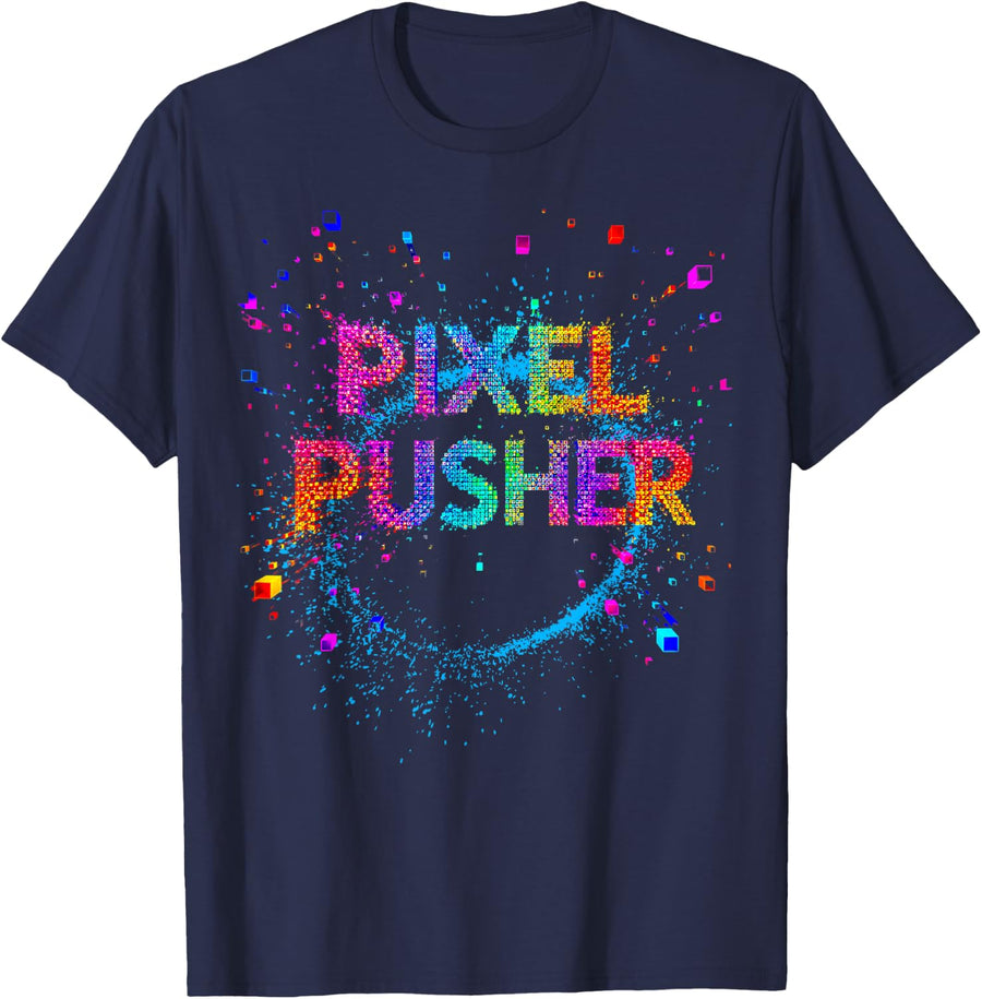 Pixel Pusher s Digital Artist s Graphic Designer Retro T-Shirt - Navy Blue