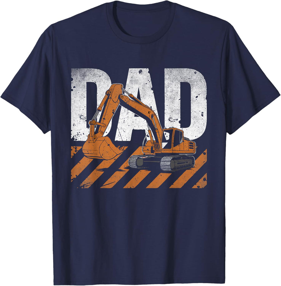 Excavator Dad Birthday Shirt Construction Father's Day T-Shirt Tee for Men - Navy Blue
