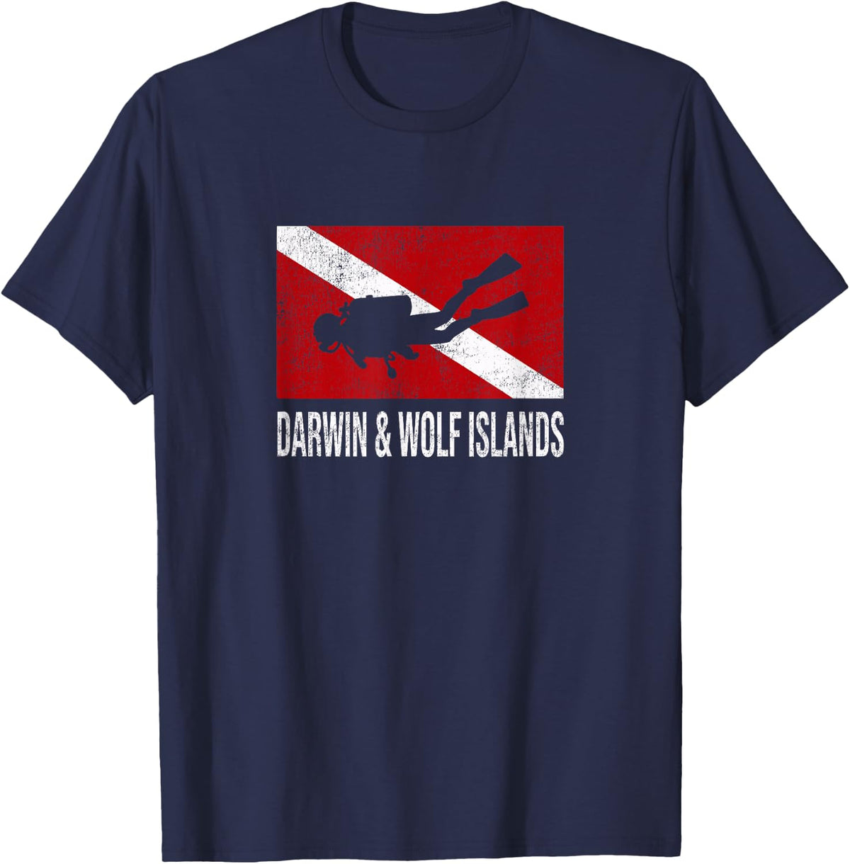 Darwin and Wolf Islands Scuba Diving Dive Flag Diver T-Shirt - Navy Blue