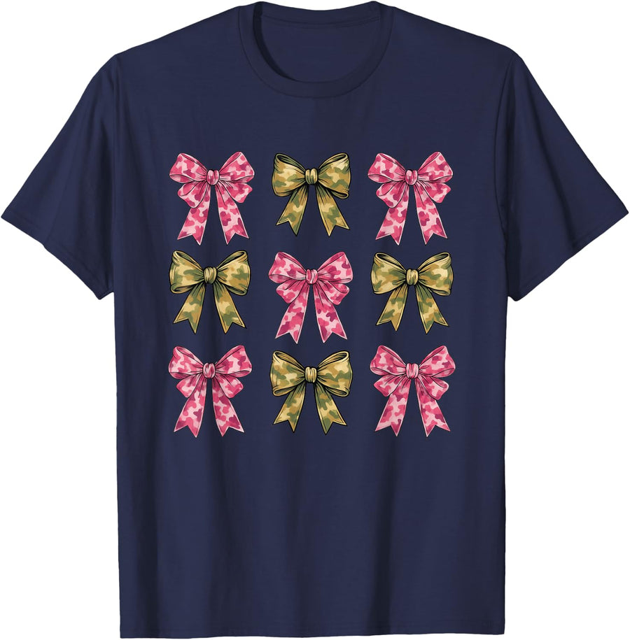 Camouflage Old Camo Pink Coquette Bow Hunting Women T-Shirt - Navy Blue