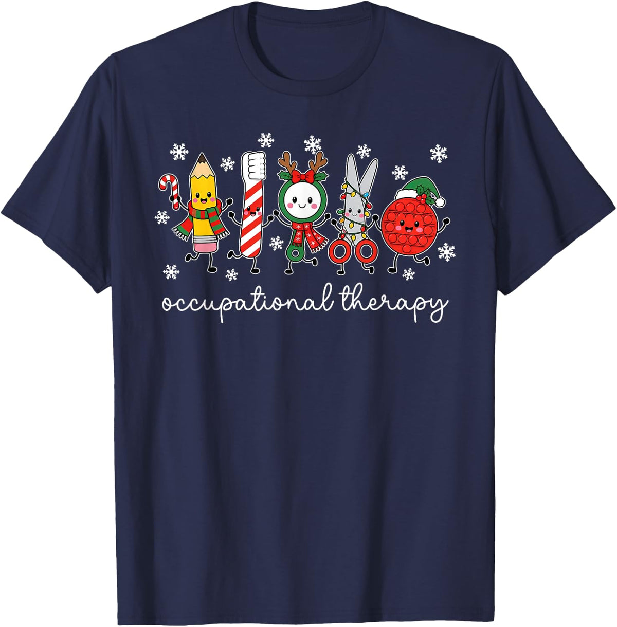 Christmas Occupational Therapy Doodle OT Assistant Holiday T-Shirt - Navy Blue