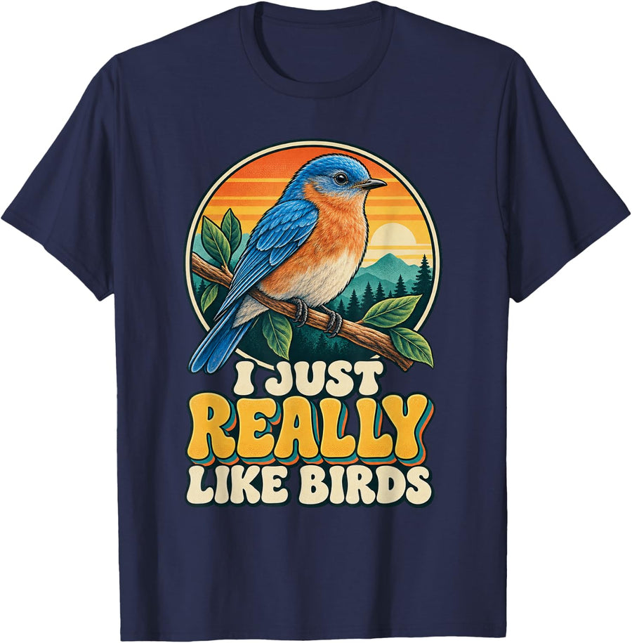 I JUST Really Like Birds Bird Lover Parrot Birdwatching T-Shirt - Navy Blue