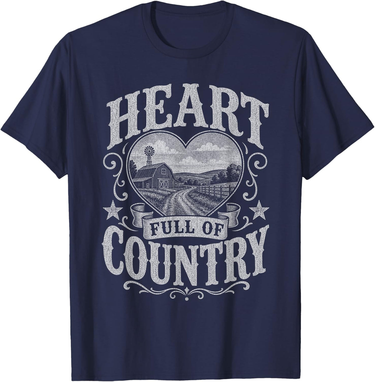 Heart Full of Country Rustic Barn Farmhouse Graphic T-Shirt - Navy Blue