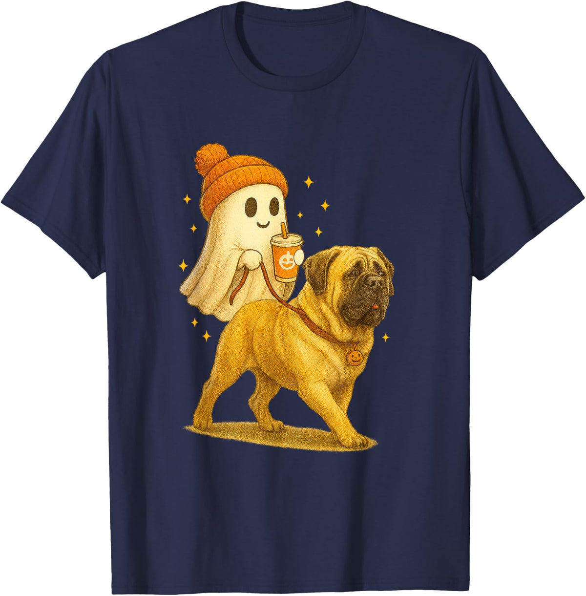 Mastiff Halloween Ghost Walking Mastiff Dog T-Shirt - Navy Blue