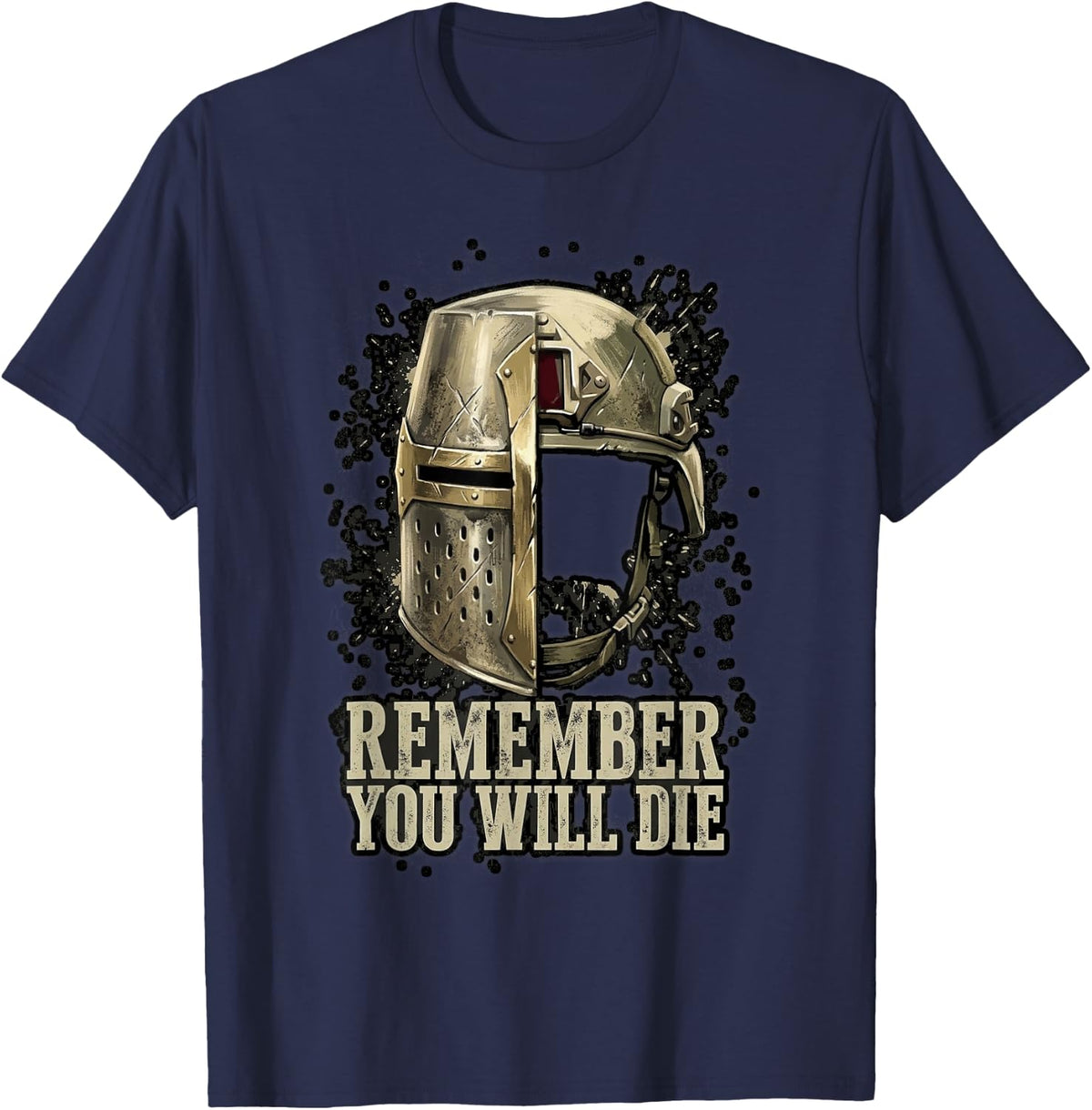 Crusader Helm Remember You Will Die Catholic T-Shirt - Navy Blue