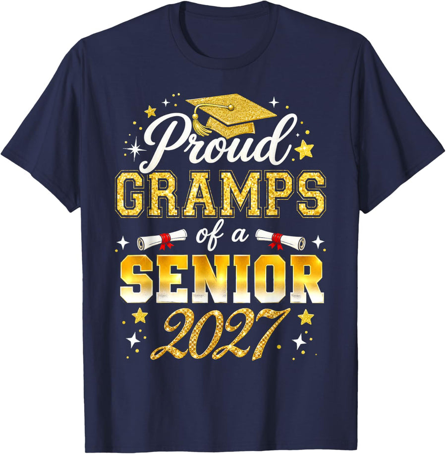 Proud Gramps of a Senior 2027 Funny Class of 2027 Graduate T-Shirt - Navy Blue