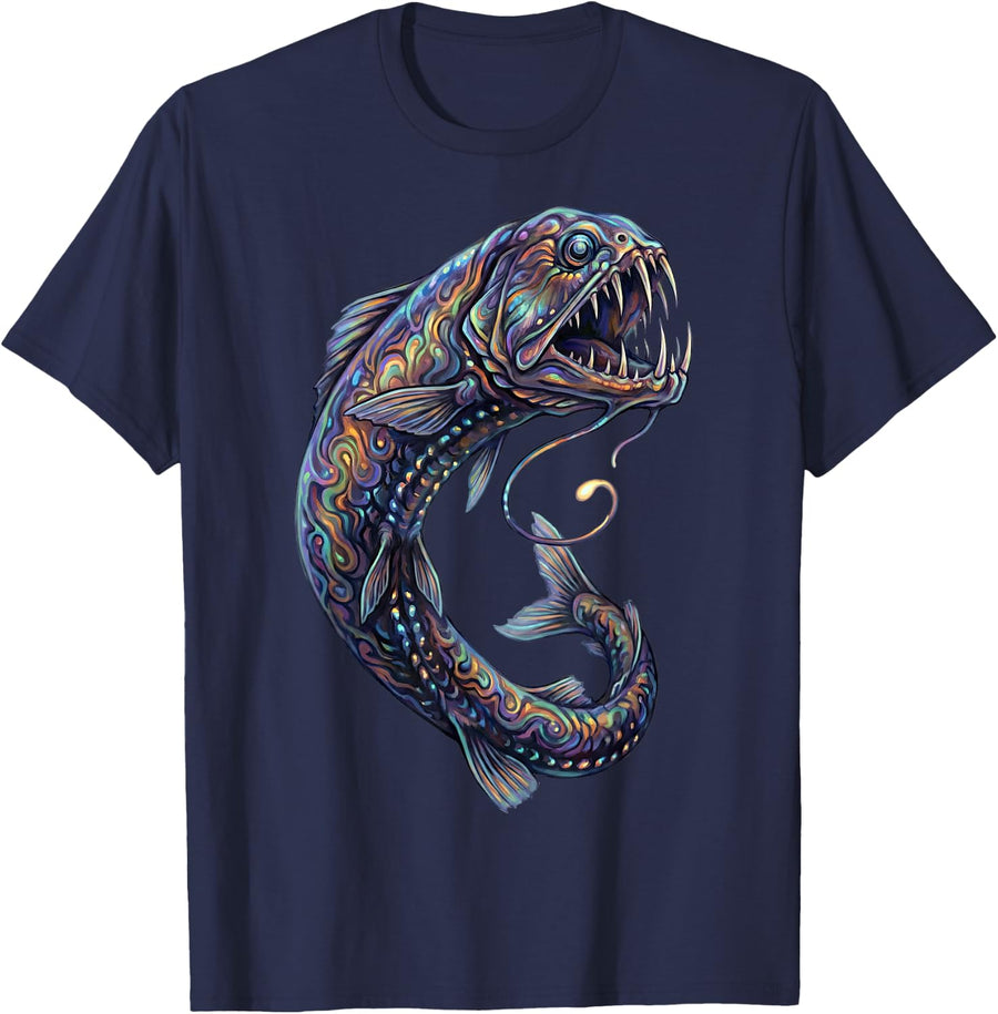 Dragonfish Abstract Ocean Art Marine Life Colorful T-Shirt - Navy Blue