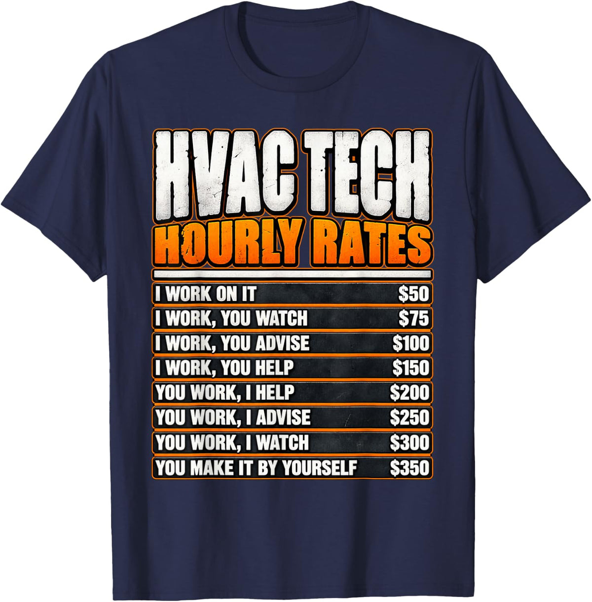 HVAC Tech Hourly Rates I Work You Watch and Advise T-Shirt - Navy Blue
