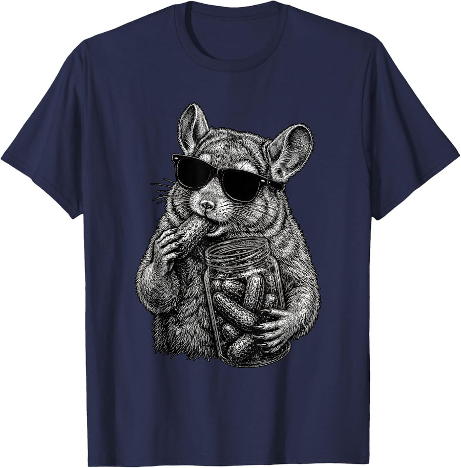 Chinchilla Eating Pickles Funny Animal Men Women T-Shirt - Navy Blue