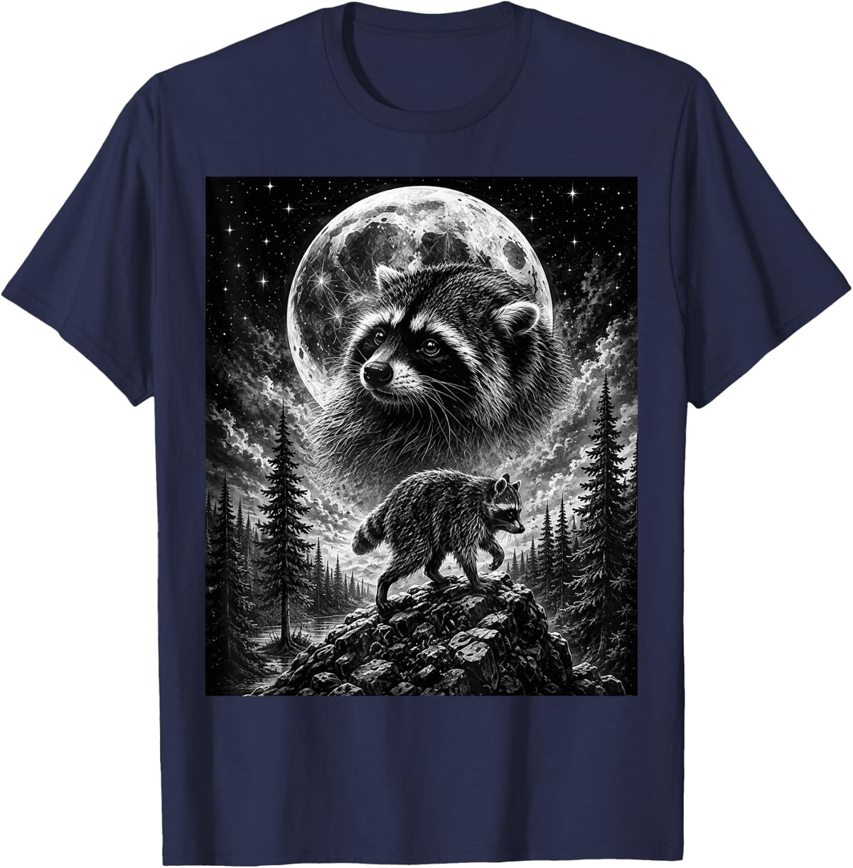 Jimothy Raccoon Howling Moon Vintage Meme Funny T-Shirt - Navy Blue