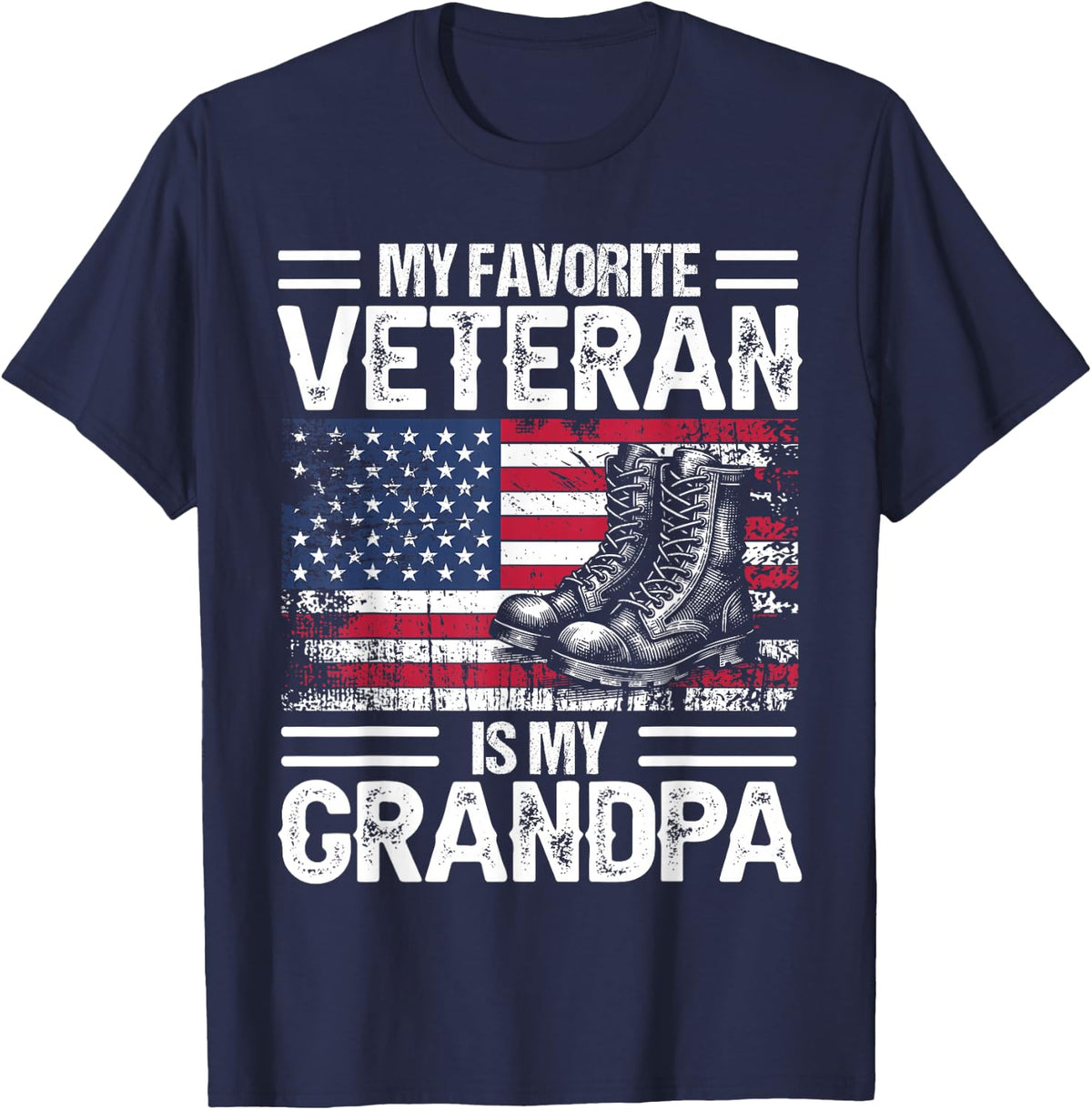 Veterans Day Military My Favorite Veteran Is My Grandpa T-Shirt - Navy Blue
