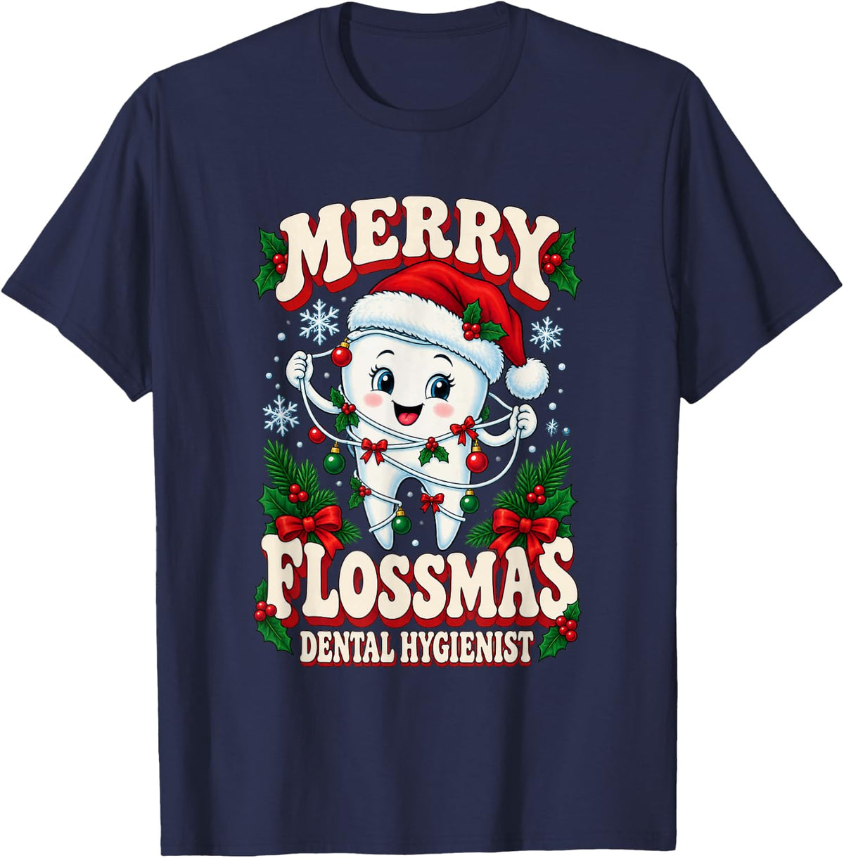 Christmas Dental Hygienist Festive Tree T-Shirt - Navy Blue