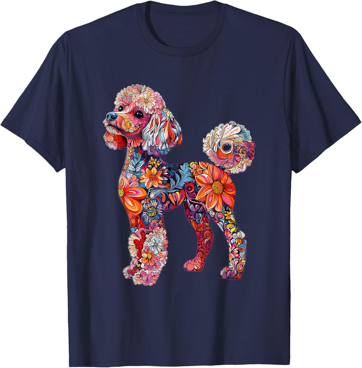 Poodle Flower T-Shirt - Navy Blue
