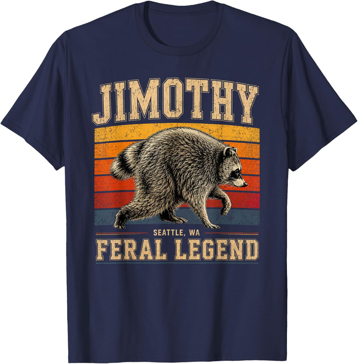 Jimothy Feral Legend Meme Retro Sunset T-Shirt Tee for Men Women Kids - Navy Blue