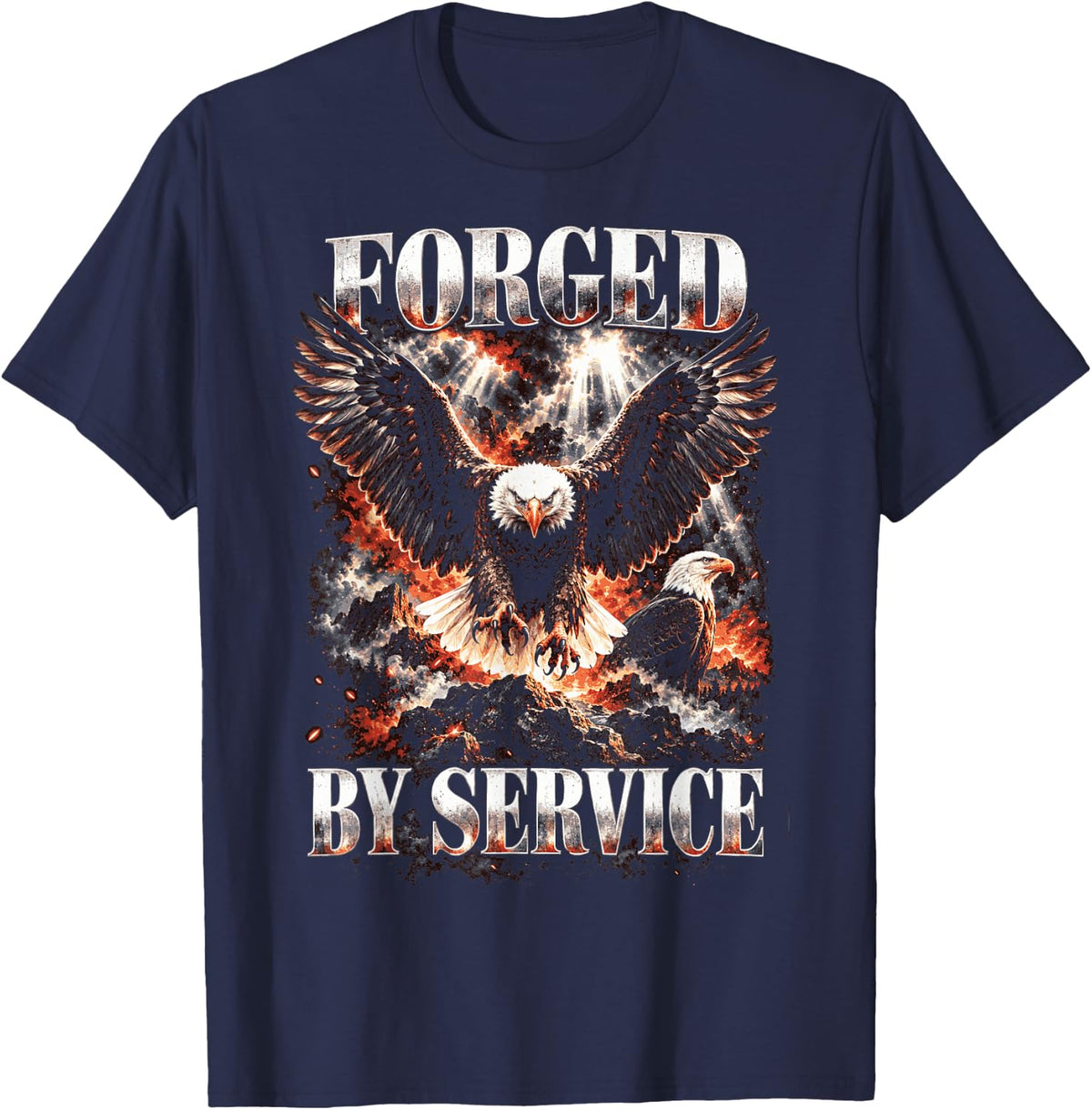 Veteran Forged By Service Bald Eagle Patriotic American T-Shirt - Navy Blue