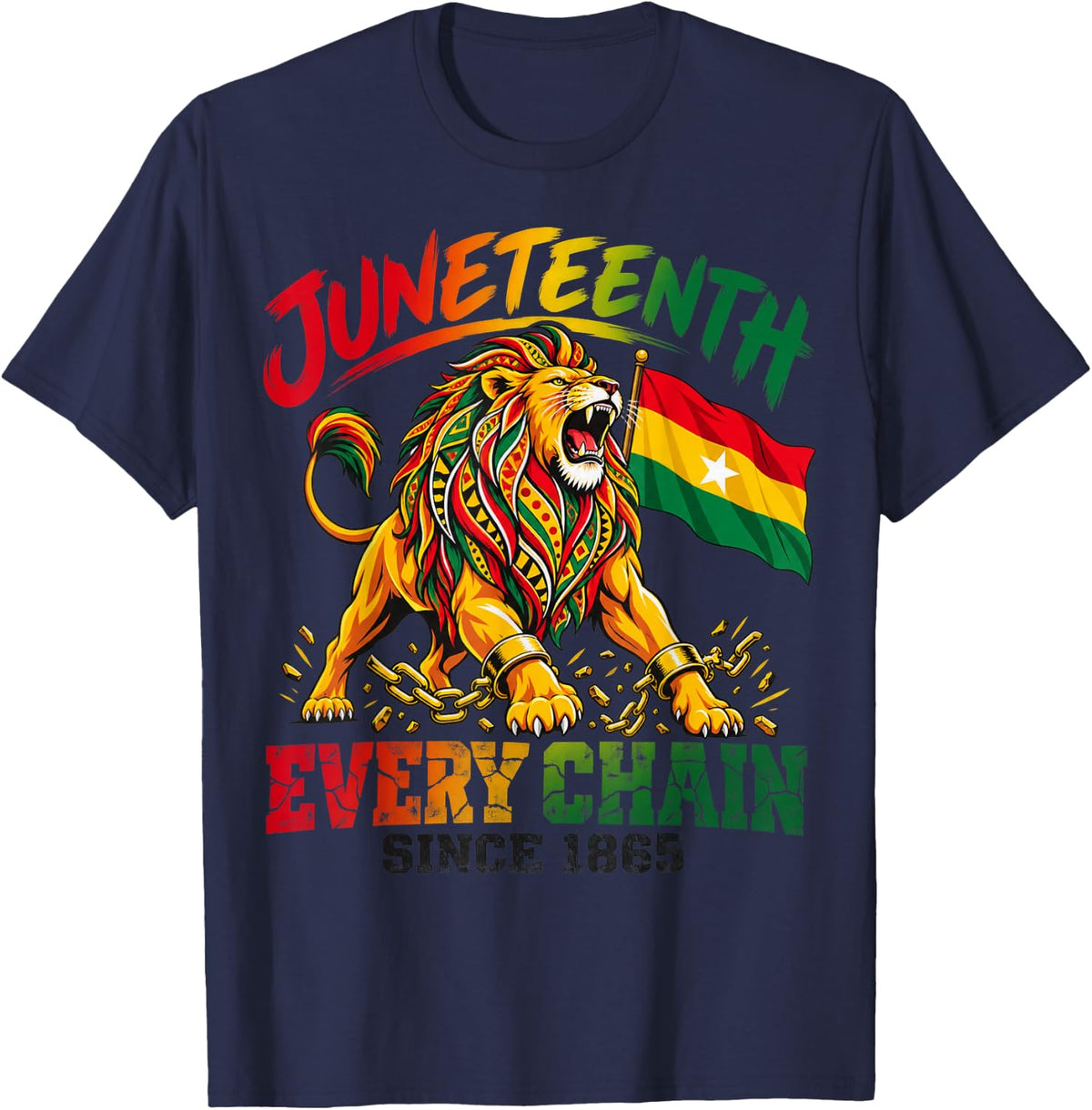 Juneteenth Lion Roar Since 1865 Freedom T-Shirt - Navy Blue