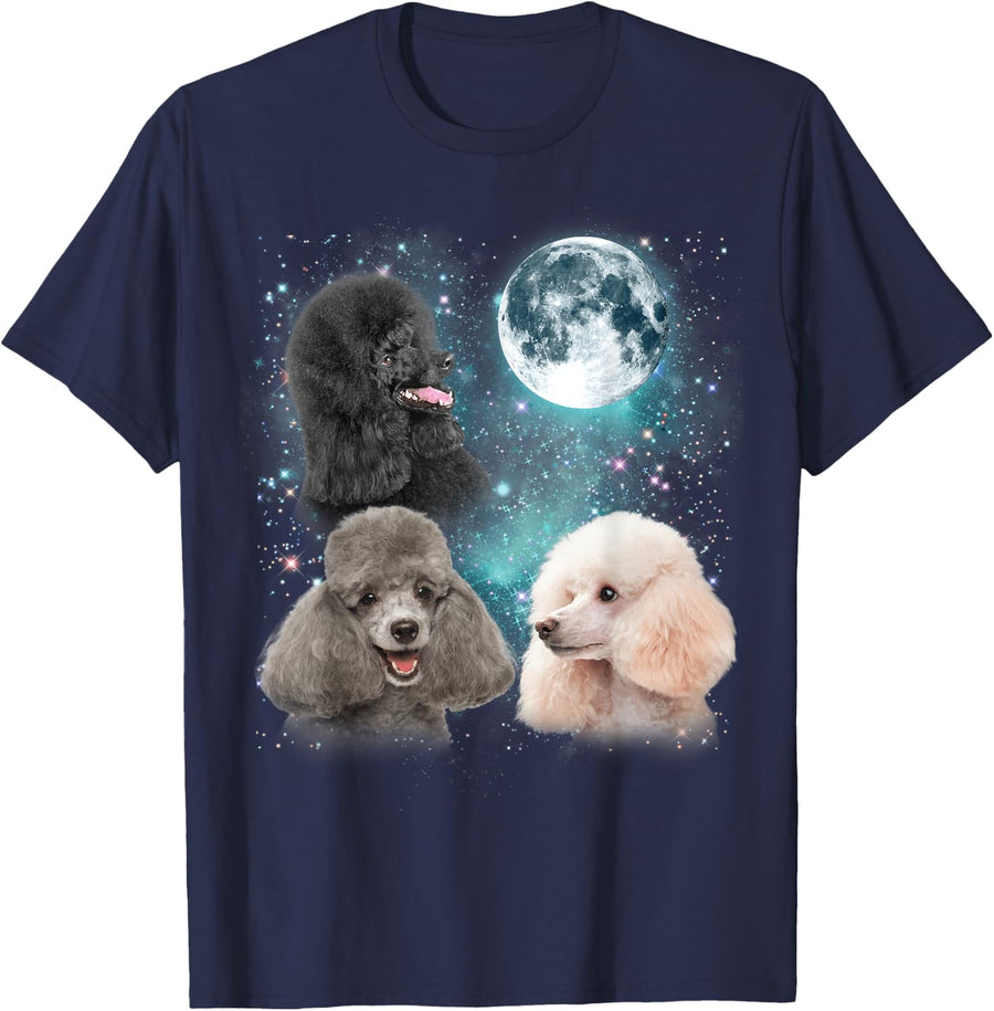 3 Poodle Moon Howling Poodle Head Funny Gifts For Men Women T-Shirt - Navy Blue