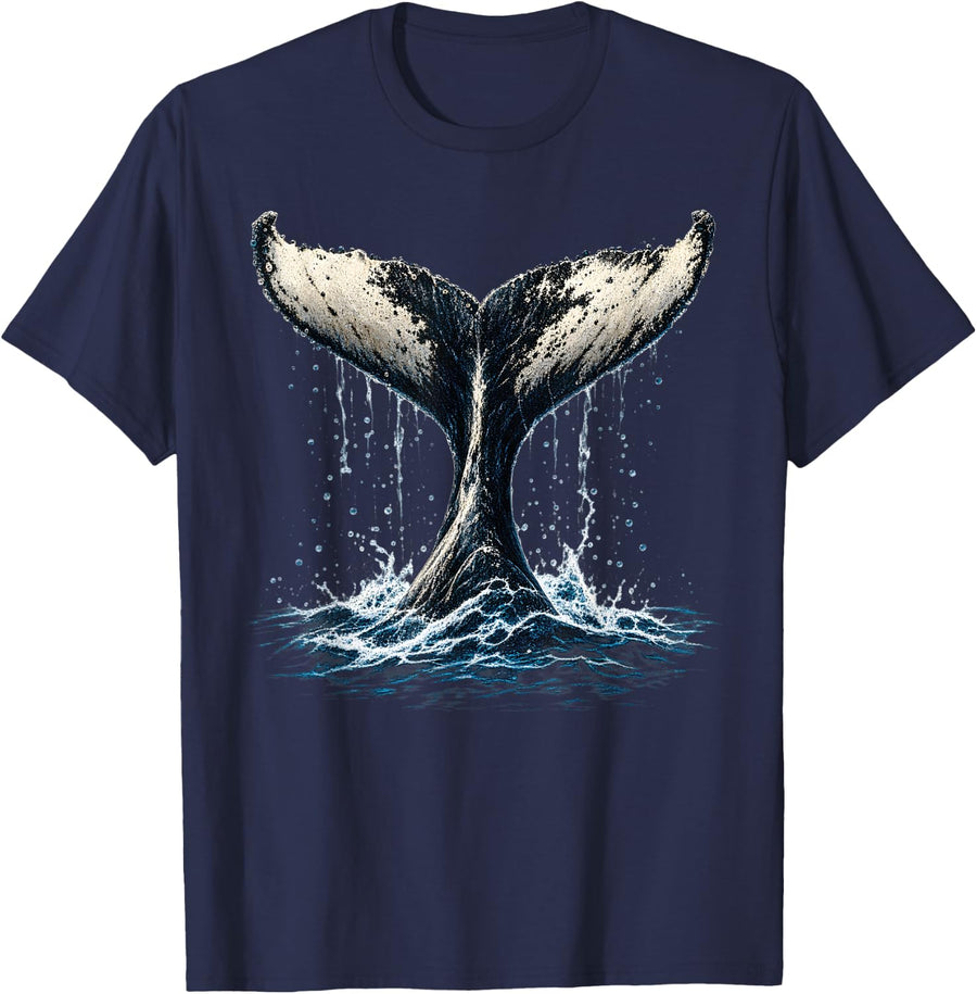 Whale Ocean Splash Marine Wildlife Biologists Explorer T-Shirt - Navy Blue