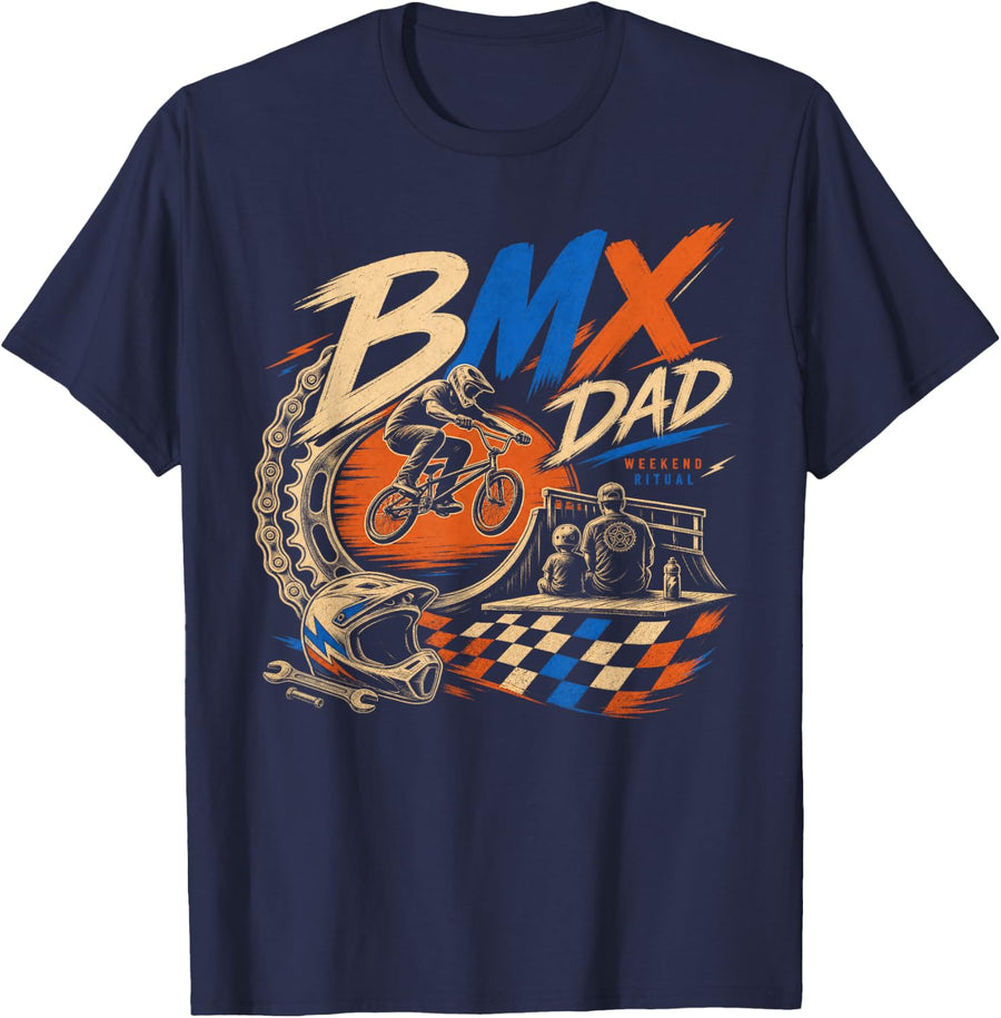 BMX Dad Weekend Ritual Motocross Father T-Shirt - Navy Blue